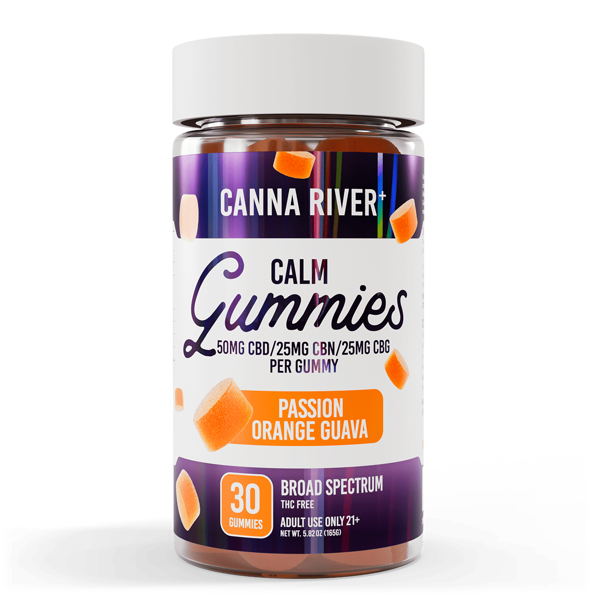 Canna River - CBD Calm Gummies - Passion Orange Guava / 50mg CBD + 25mg CBN + 25mg CBG / 30 Gummies