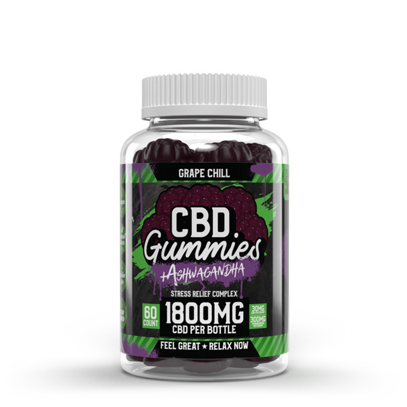Hemp Bombs 60ct Relax Grape CBD + Ashwagandha Gummies 1800mg [1x6]