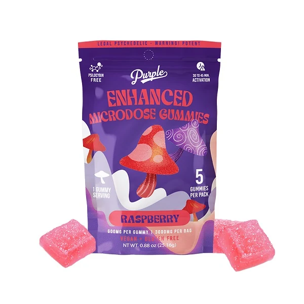 Purple Mushroom Enhanced Microdose Gummies Raspberry