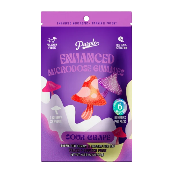 Purple Mushroom Enhanced Microdose Gummies Sour Grape