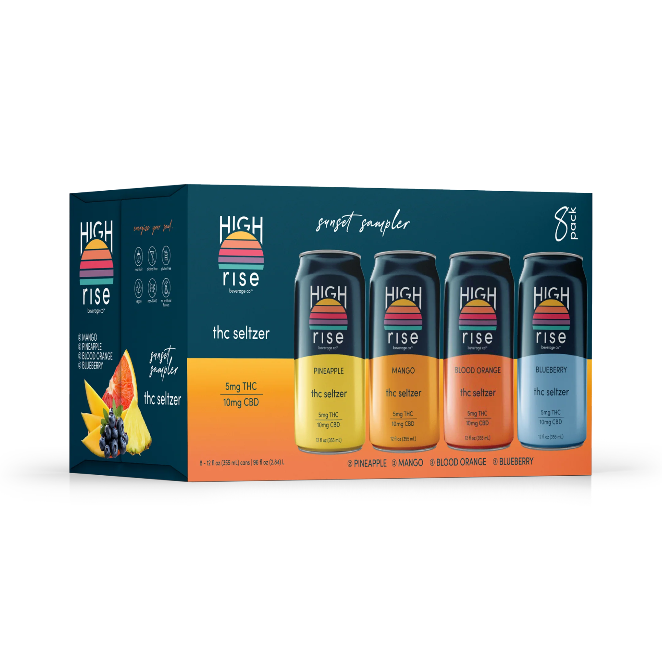 High Rise THC Seltzers 5mg THC - Sunset Sampler